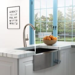 Single Handle Single Hole Bathroom Faucet Spot Resistant In Brushed Nickel -Tahanbath brushed nickel tahanbath pull out kitchen faucets z w124372167 fa 1000