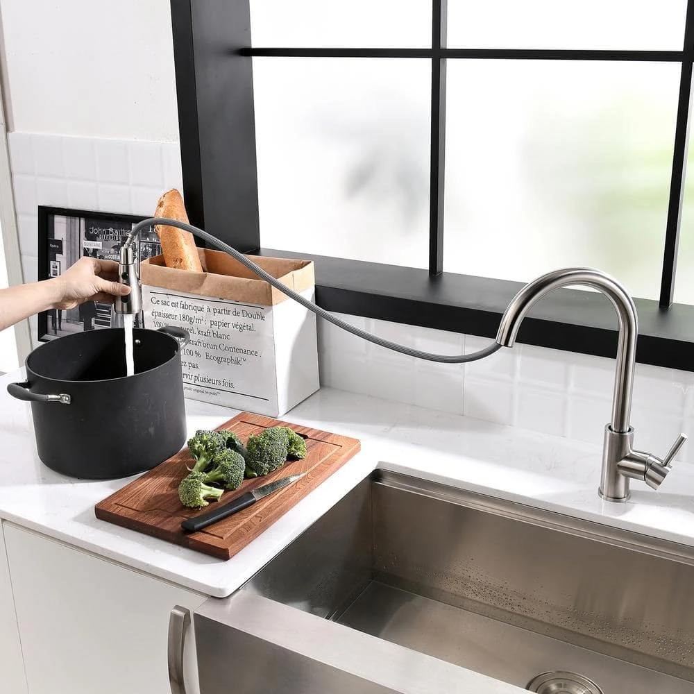 Touch-on Kitchen Faucet With Pull Out Sprayer Single Handle With 2-Way Pull Out Sprayer, Brushed Nicke 6 Touch-on Kitchen Faucet With Pull Out Sprayer Single Handle With 2-Way Pull Out Sprayer, Brushed Nicke - Image 6