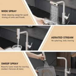 Kitchen Sink Faucet, Brushed Nickel Kitchen Faucets With Pull Out Sprayer, Bar Faucet Single Hole Faucet -Tahanbath brushed nickel tahanbath pull out kitchen faucets z w1932p218069 1f 1000