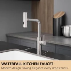 Kitchen Sink Faucet, Brushed Nickel Kitchen Faucets With Pull Out Sprayer, Bar Faucet Single Hole Faucet -Tahanbath brushed nickel tahanbath pull out kitchen faucets z w1932p218069 31 1000