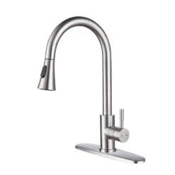 16.14 In Brushed Nickel 360 Degree Spout Swivel Kitchen Faucet With Pull Out Spraye