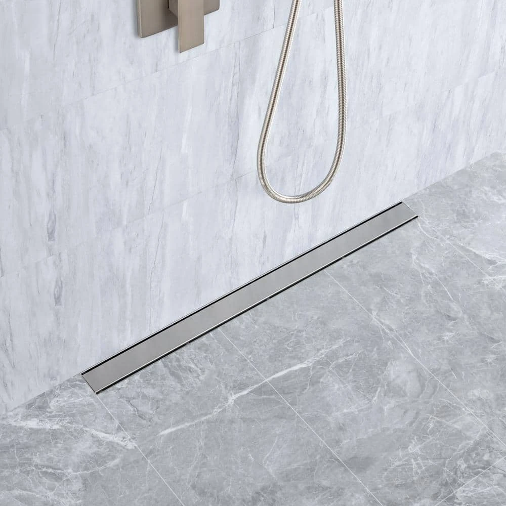 2.75 In W X 36 In D Stainless Steel Decorative Drain Cover With Brushed Nickel 2 2.75 In W X 36 In D Stainless Steel Decorative Drain Cover With Brushed Nickel - Image 2