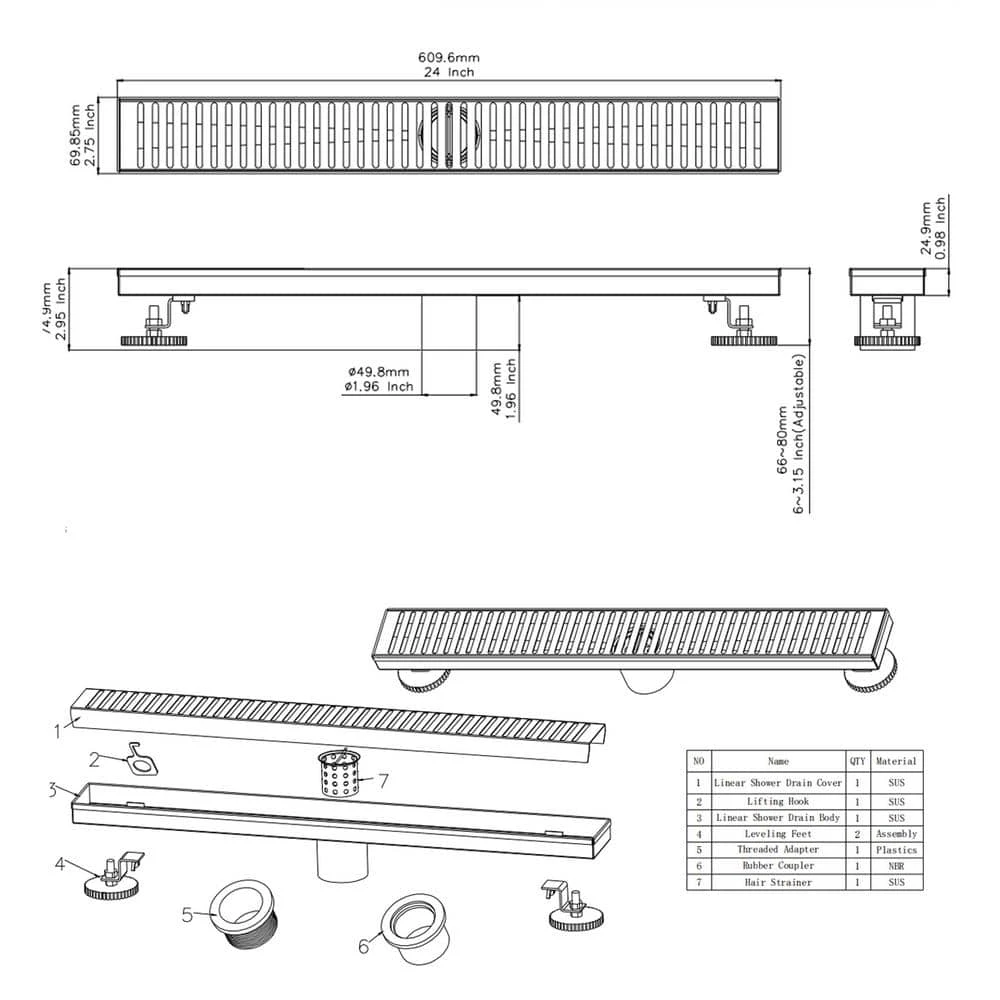 2.75 In. W X 24 In. D Grid Shower Drain Stainless Steel Decorative Drain Cover With Brushed Nickel 3 2.75 In. W X 24 In. D Grid Shower Drain Stainless Steel Decorative Drain Cover With Brushed Nickel - Image 3