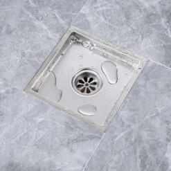 6 In W X 6 In D Stainless Steel Decorative Drain Cover With Brushed Nickel -Tahanbath brushed nickel tahanbath shower drains q pzz 7003bn 6 31 1000