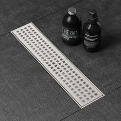 12-Inch Linear Shower Drain With Removable Quadrato Grate & Hair Strainer -Tahanbath brushed nickel tahanbath shower drains z w928p199565 1f 1000