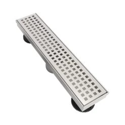 12-Inch Linear Shower Drain With Removable Quadrato Grate & Hair Strainer