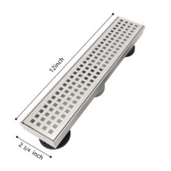 12-Inch Linear Shower Drain With Removable Quadrato Grate & Hair Strainer -Tahanbath brushed nickel tahanbath shower drains z w928p199565 fa 1000