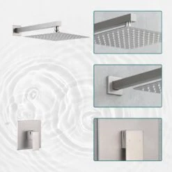 Single Handle 1-Spray Shower Faucet 2.5 GPM With WallMounted 10 In. Rain Shower Head Faucet In Brushed Nickel -Tahanbath brushed nickel tahanbath shower faucets kt ct pzz93101bn10 1f 1000