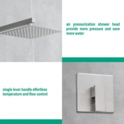 Single Handle 1-Spray Shower Faucet 2.5 GPM With WallMounted 10 In. Rain Shower Head Faucet In Brushed Nickel -Tahanbath brushed nickel tahanbath shower faucets kt ct pzz93101bn10 4f 1000