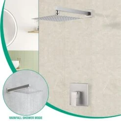 Single Handle 1-Spray Shower Faucet 2.5 GPM With WallMounted 10 In. Rain Shower Head Faucet In Brushed Nickel -Tahanbath brushed nickel tahanbath shower faucets kt ct pzz93101bn10 66 1000