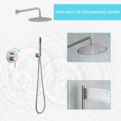 Double Handle 1-Spray Round Shower Faucet 2 GPM With 10 In. Rain Shower Head And Handheld In Brushed Nickel -Tahanbath brushed nickel tahanbath shower faucets z ct msa3584bn 4f 1000