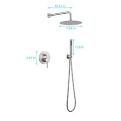 Double Handle 1-Spray Round Shower Faucet 2 GPM With 10 In. Rain Shower Head And Handheld In Brushed Nickel -Tahanbath brushed nickel tahanbath shower faucets z ct msa3584bn c3 1000