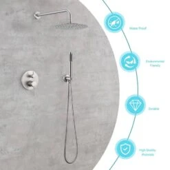 Double Handle 1-Spray Round Shower Faucet 2 GPM With 10 In. Rain Shower Head And Handheld In Brushed Nickel -Tahanbath brushed nickel tahanbath shower faucets z ct msa3584bn fa 1000