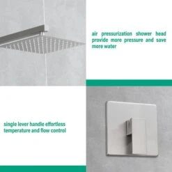 Single Handle 1-Spray Shower Faucet 2.5 GPM With Wall Mounted 10 In. Rain Shower Head Faucet In Brushed Nickel -Tahanbath brushed nickel tahanbath shower faucets z ct pzz93101bn10 4f 1000