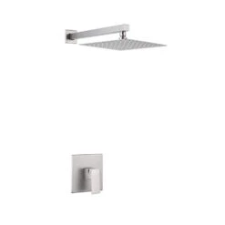 Single Handle 1-Spray Shower Faucet 2.5 GPM With Wall Mounted 10 In. Rain Shower Head Faucet In Brushed Nickel