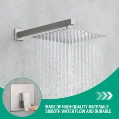 Single Handle 1-Spray Shower Faucet 2.5 GPM With Wall Mounted 10 In. Rain Shower Head Faucet In Brushed Nickel -Tahanbath brushed nickel tahanbath shower faucets z ct pzz93101bn10 76 1000