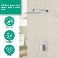 Single Handle 1-Spray Shower Faucet 2.5 GPM With Wall Mounted 10 In. Rain Shower Head Faucet In Brushed Nickel -Tahanbath brushed nickel tahanbath shower faucets z ct pzz93101bn10 fa 1000