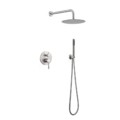 Double Handle 1-Spray Round Shower Faucet 2.5 GPM With 10 In. Rain Shower Head And Handheld In Brushed Nickel