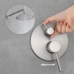 Double Handle 1-Spray Round Shower Faucet 2.5 GPM With 10 In. Rain Shower Head And Handheld In Brushed Nickel -Tahanbath brushed nickel tahanbath shower faucets z w2287 p182593 76 1000