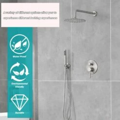 Double Handle 1-Spray Round Shower Faucet 2.5 GPM With 10 In. Rain Shower Head And Handheld In Brushed Nickel -Tahanbath brushed nickel tahanbath shower faucets z w2287 p182593 fa 1000