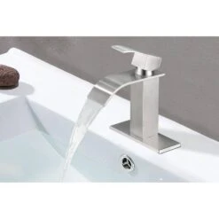 Waterfall Spout Single Handle Bathroom Sink Faucet In Brushed Nickel -Tahanbath brushed nickel tahanbath single hole bathroom faucets y w2287 p154571 31 1000