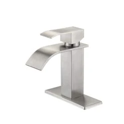 Waterfall Spout Single Handle Bathroom Sink Faucet In Brushed Nickel
