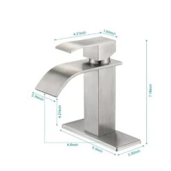 Waterfall Spout Single Handle Bathroom Sink Faucet In Brushed Nickel -Tahanbath brushed nickel tahanbath single hole bathroom faucets y w2287 p154571 fa 1000