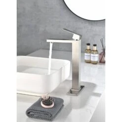 Waterfall Spout Bathroom Faucet, Single Hole Single Handle Bathroom Vanity Sink Faucet In Brushed Nickel -Tahanbath brushed nickel tahanbath single hole bathroom faucets y w92867775 31 1000