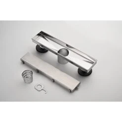 12 In. Linear Shower Drain, Included Hair Strainer And Leveling Feet, Flange -Tahanbath brushed nickel tahanbath sink strainers z w2287 s00019 44 1000