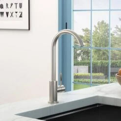 Single Handle Wall Mount Standard Kitchen Faucet In Brushed Nickel -Tahanbath brushed nickel tahanbath standard kitchen faucets z w124372171 1f 1000