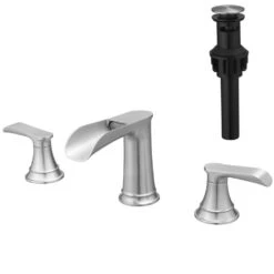 Double Handle Waterfall Vessel Sink Faucet With Drain Kit Included In Brushed Nickel