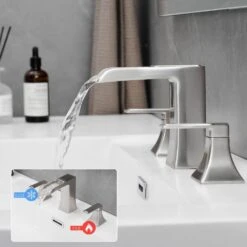 Bathroom Faucets For Sink 3 Hole Brushed Nickel 8 In. Widespread With Pop Up Drain Double Lever Handle Faucet -Tahanbath brushed nickel tahanbath vessel sink faucets z w1932p182001 44 1000