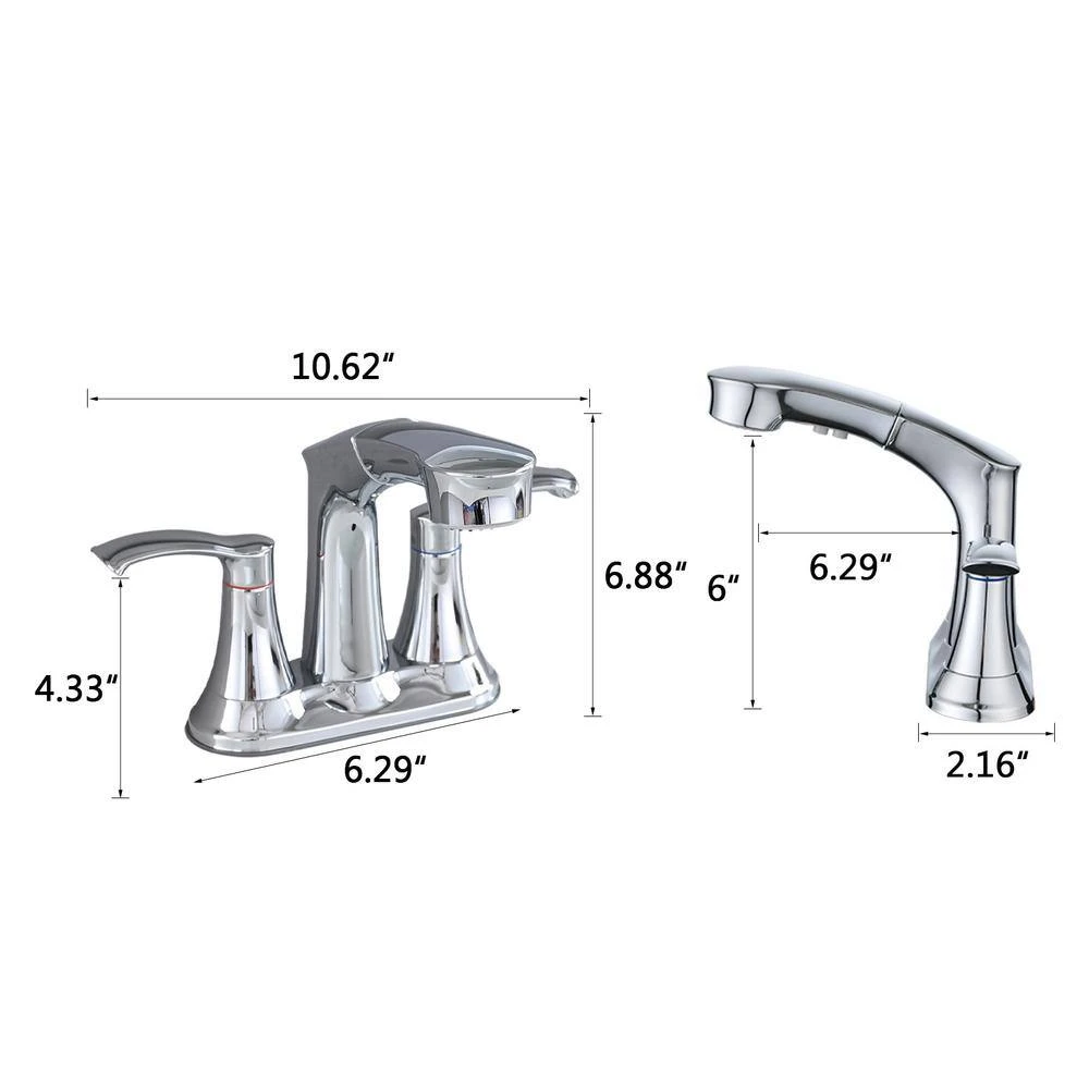 Titus Double Handle Wall Mounted Bathroom Faucet In Chrome 2 Titus Double Handle Wall Mounted Bathroom Faucet In Chrome - Image 2