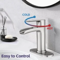 Single Handle Wall Mounted Bathroom Faucet With Deck Plate And Overflow Pop Up Drain In Brushed Nickel -Tahanbath brushed nickel tahanbath wall mounted faucets z w1224p225010 1f 1000