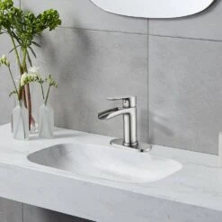 Single Handle Wall Mounted Bathroom Faucet With Deck Plate And Overflow Pop Up Drain In Brushed Nickel -Tahanbath brushed nickel tahanbath wall mounted faucets z w1224p225010 31 1000