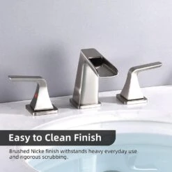 8 In. Waterfall Bathroom Sink Faucet 3 Hole With Pop-Up Drain In Brushed Nickel -Tahanbath brushed nickel widespread bathroom faucets ms b1914 bn kxc 4f 1000