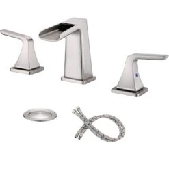 8 In. Waterfall Bathroom Sink Faucet 3 Hole With Pop-Up Drain In Brushed Nickel