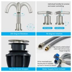 Widespread Bathroom Faucets 3 Hole 360° Swivel Spout Modern Sink Basin Faucets In Brushed Nickel -Tahanbath brushed nickel widespread bathroom faucets x dr pk014 ls us 1f 1000