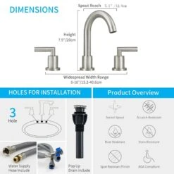 Widespread Bathroom Faucets 3 Hole 360° Swivel Spout Modern Sink Basin Faucets In Brushed Nickel -Tahanbath brushed nickel widespread bathroom faucets x dr pk014 ls us 4f 1000