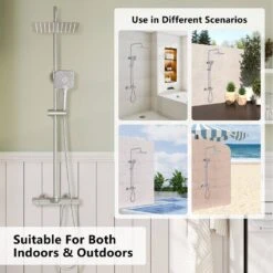 Single Handle 2-Spray Shower Faucet 1.8 GPM With Easy To Install In. Brushed Nickle -Tahanbath brushed nickle tahanbath shower faucets z t105 sq bn 44 1000