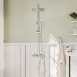 Single Handle 2-Spray Shower Faucet 1.8 GPM With Easy To Install In. Brushed Nickle -Tahanbath brushed nickle tahanbath shower faucets z t105 sq bn 4f 1000