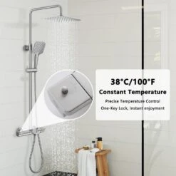 Single Handle 2-Spray Shower Faucet 1.8 GPM With Easy To Install In. Brushed Nickle -Tahanbath brushed nickle tahanbath shower faucets z t105 sq bn 76 1000