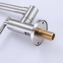 Wall Mounted Pot Filler Faucet 2 Handle With Double Joint Stretchable Folding Arm In Brushed -Tahanbath brushed pot fillers rb1012 ll 1f 1000