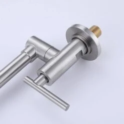 Wall Mounted Pot Filler Faucet 2 Handle With Double Joint Stretchable Folding Arm In Brushed -Tahanbath brushed pot fillers rb1012 ll fa 1000