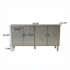 Stylish And Functional 4-Door Storage Cabinet With Pine Legs And MDF, For Living Room Bedroom, And Kitchen, Champagne -Tahanbath champagne tahanbath pantry organizers z w757p144373 c3 1000