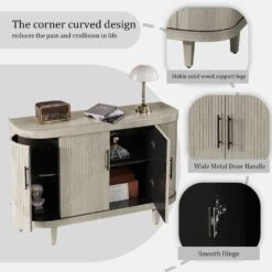 Modern Curved 47.2 In. Wood Console Table And Storage Cabinet With 4-Doors And Adjustable Shelves-Champagne -Tahanbath champagne tahanbath pantry organizers z w757p190336 1d 1000