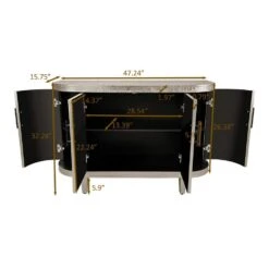 Modern Curved 47.2 In. Wood Console Table And Storage Cabinet With 4-Doors And Adjustable Shelves-Champagne -Tahanbath champagne tahanbath pantry organizers z w757p190336 1f 1000