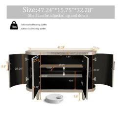 Modern Curved 47.2 In. Wood Console Table And Storage Cabinet With 4-Doors And Adjustable Shelves-Champagne -Tahanbath champagne tahanbath pantry organizers z w757p190336 66 1000