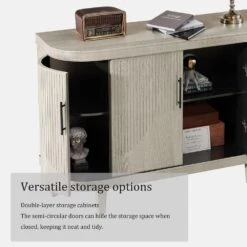 Modern Curved 47.2 In. Wood Console Table And Storage Cabinet With 4-Doors And Adjustable Shelves-Champagne -Tahanbath champagne tahanbath pantry organizers z w757p190336 d4 1000