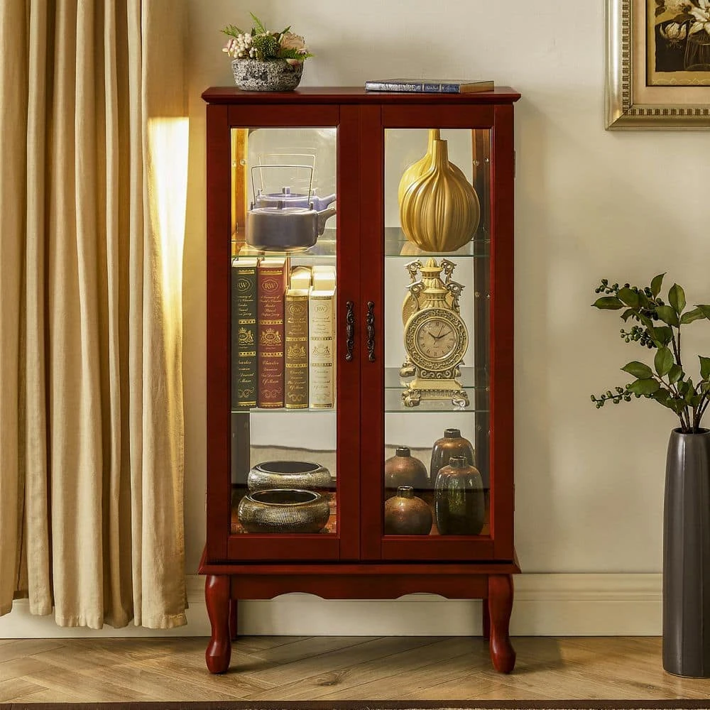 11.75 In. W X 26 In. D X 43.50 In. H Red MDF Freestanding Linen With Adjustable Shelves And Mirrored In Cherry 7 11.75 In. W X 26 In. D X 43.50 In. H Red MDF Freestanding Linen With Adjustable Shelves And Mirrored In Cherry - Image 7